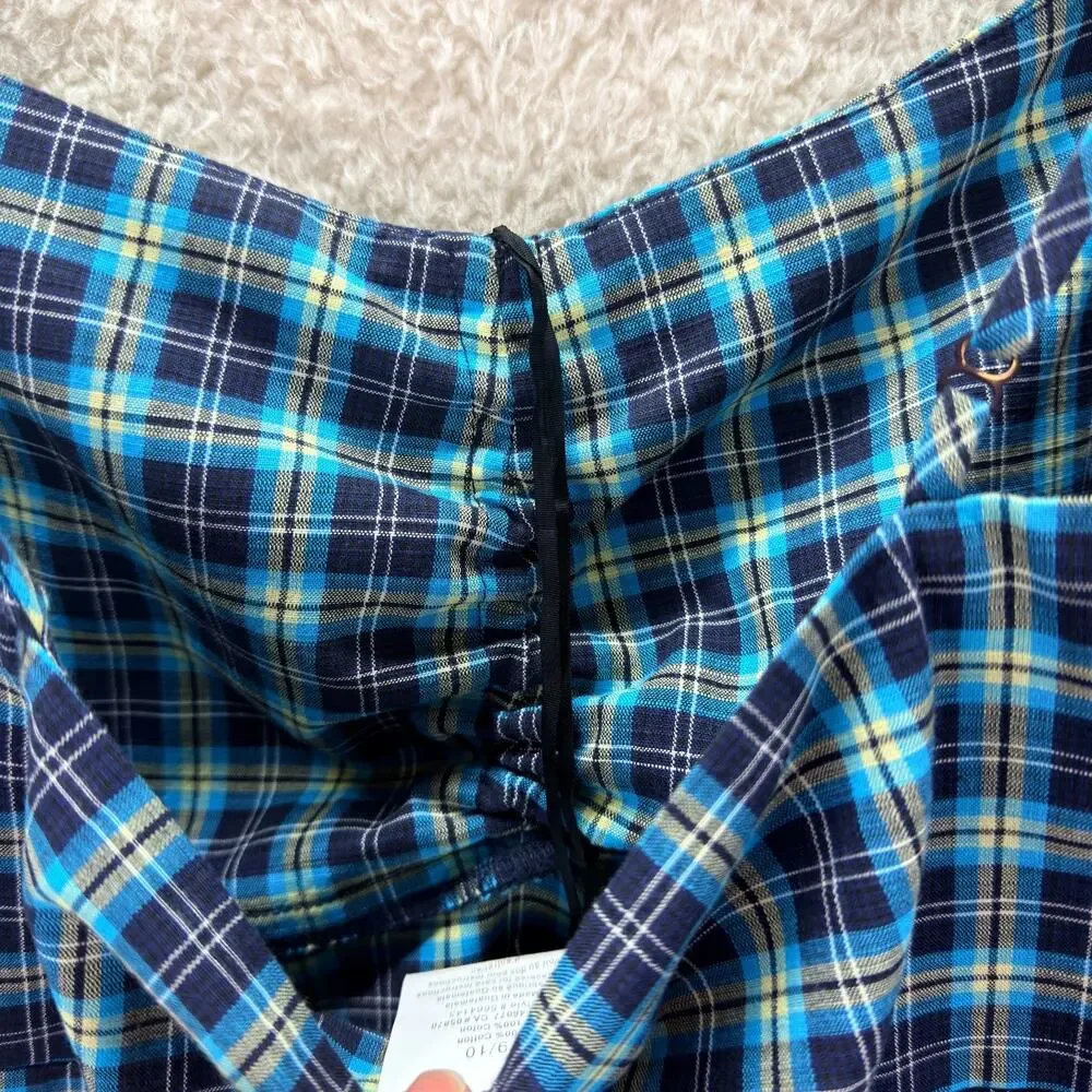 Esprit de Corp Babydoll Plaid Mini Dress Cotton Size 9/10 Side Zipper Y2K Retro - Picture 6 of 12